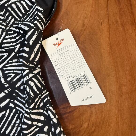 NEW Speedo Swim Women's Bathing Suit 8 One Piece Black Beach Geometric - Picture 4 of 6